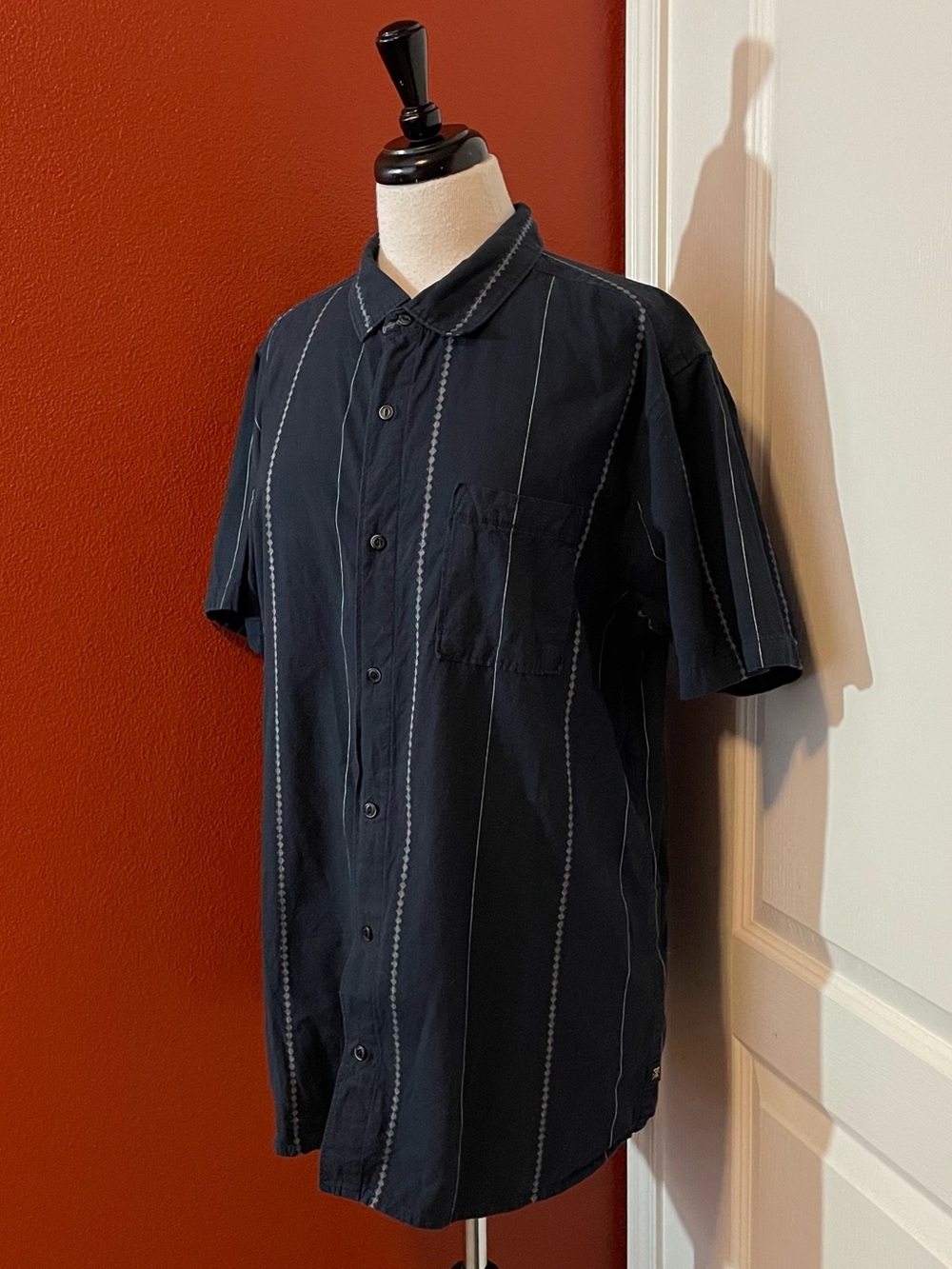 Roark Men’s Journey Stripes Dark Navy Button Up Organic Cotton Huckberry Shirt